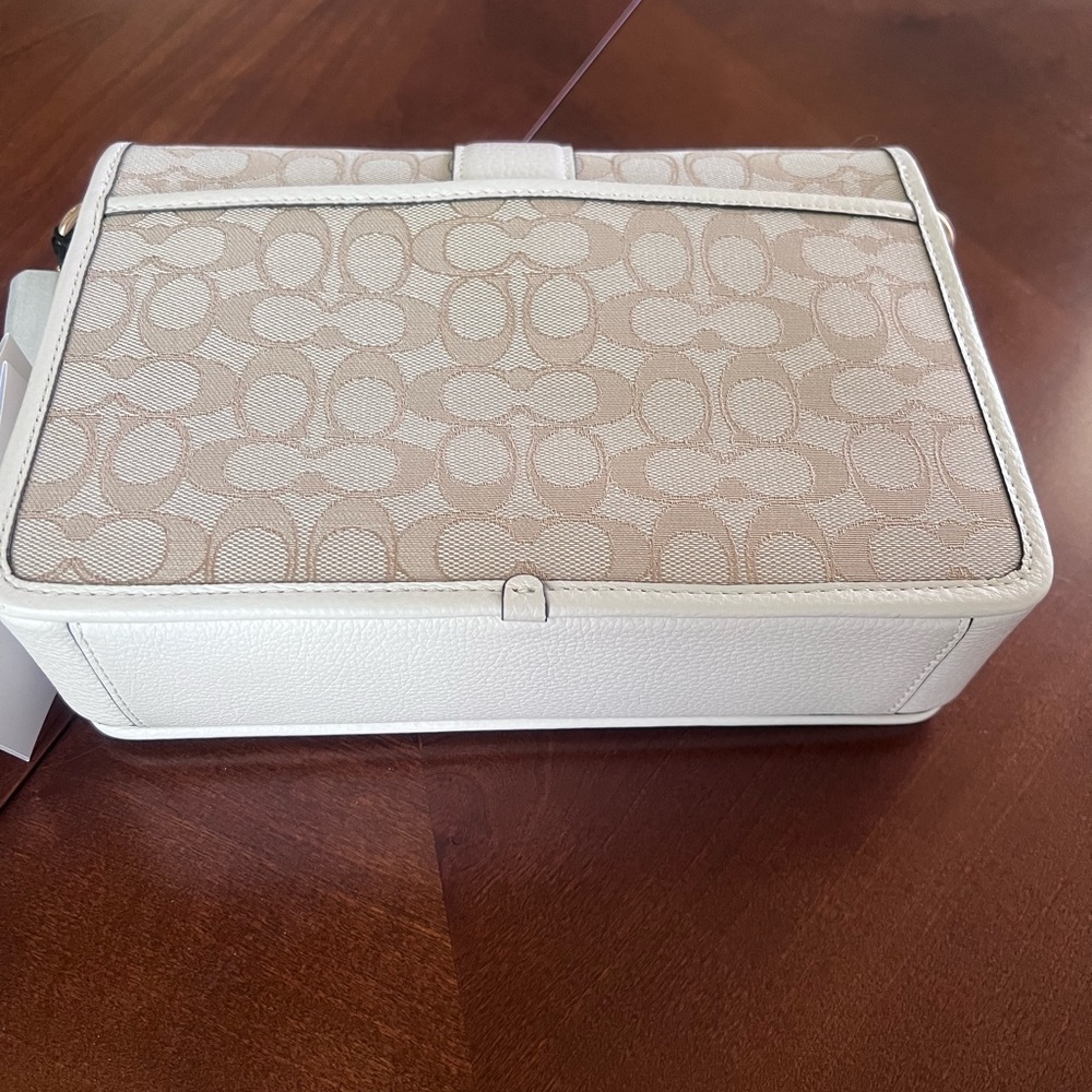 Coach Lonnie Tan and White Crossbody Bag with Signature Canvas NWT - Picture 7 of 9
